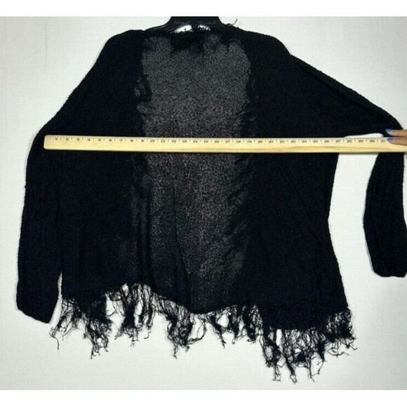 Chicos Size 3 XL 16 Womens Black Cardigan Sweater Mother of Pearl Buttons Fringe - Picture 9 of 11